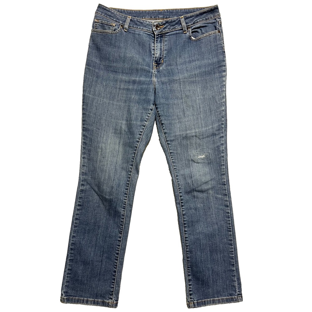 LL Bean Womens Favorite Fit Jeans Size 14 Blue Stretch Denim Straight Leg